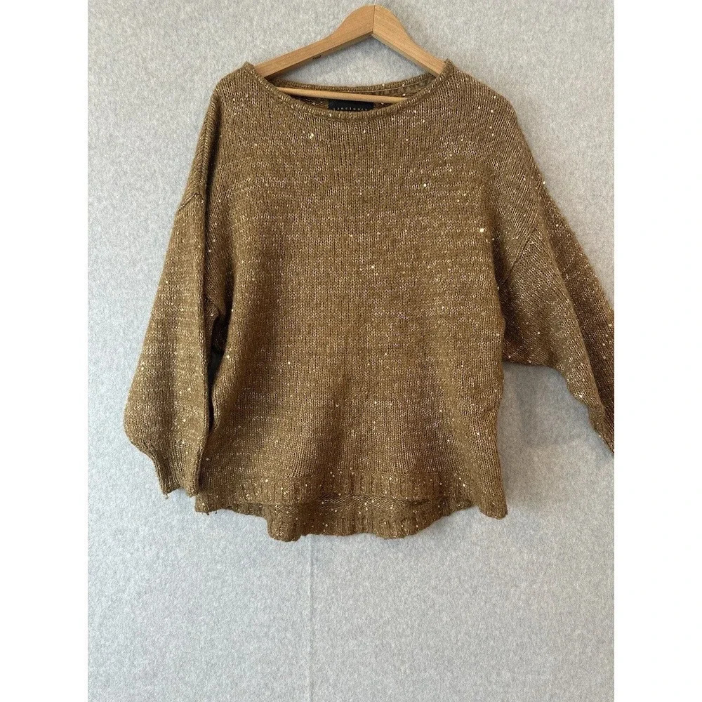 Sanctuary Clothing Sweater XS Brown Shimmery Sequins Oversized Summer Knit M0743